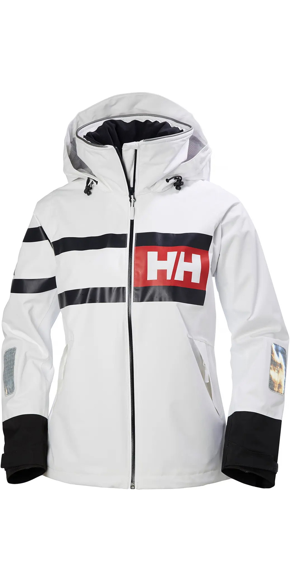 2020 Helly Hansen Women's Salt Power Seiljakke 36279 Hvit W Salt Light Jacket | Stripet Seilejakke Med HH Flagg For